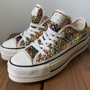 Converse platform crochet sneakers in multicolor